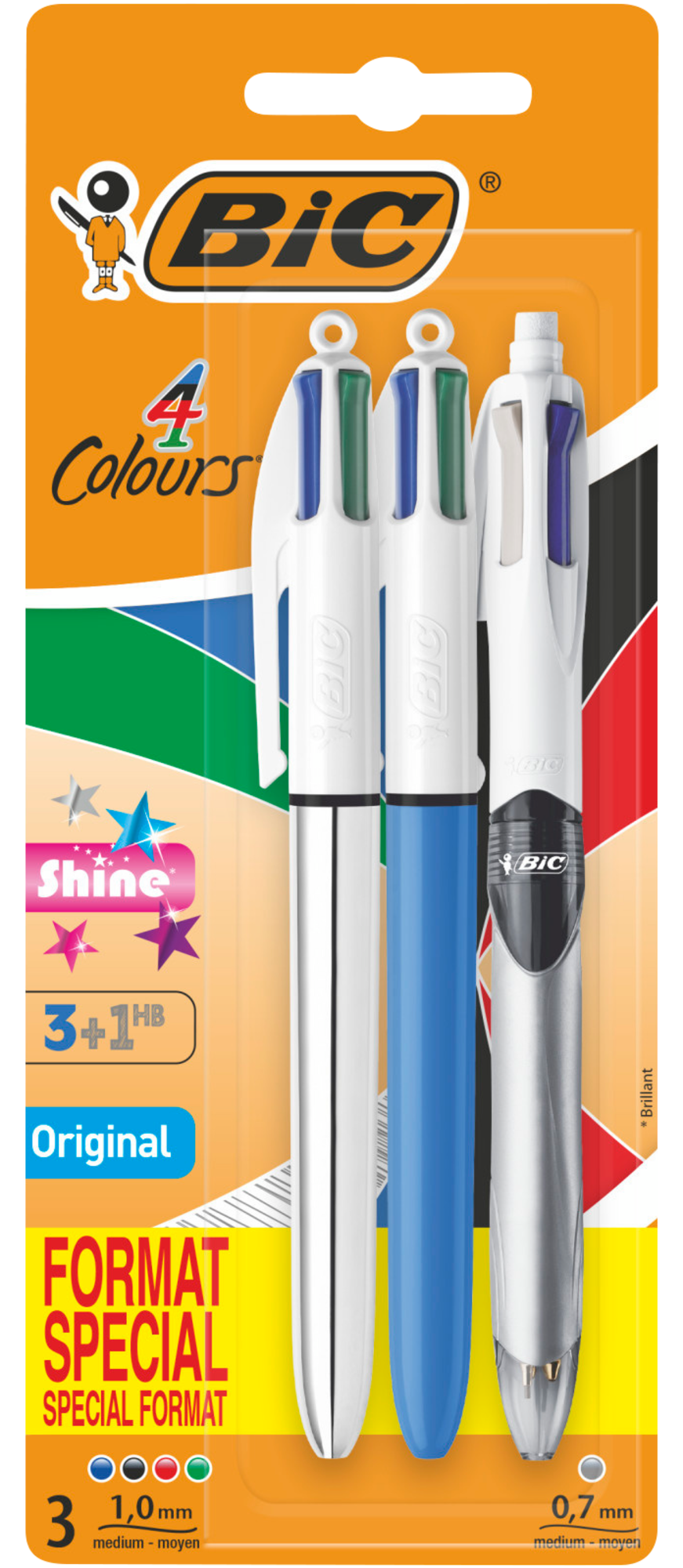 3 Stylos bille 4 couleurs "original", "shine" et "3+1 HB"