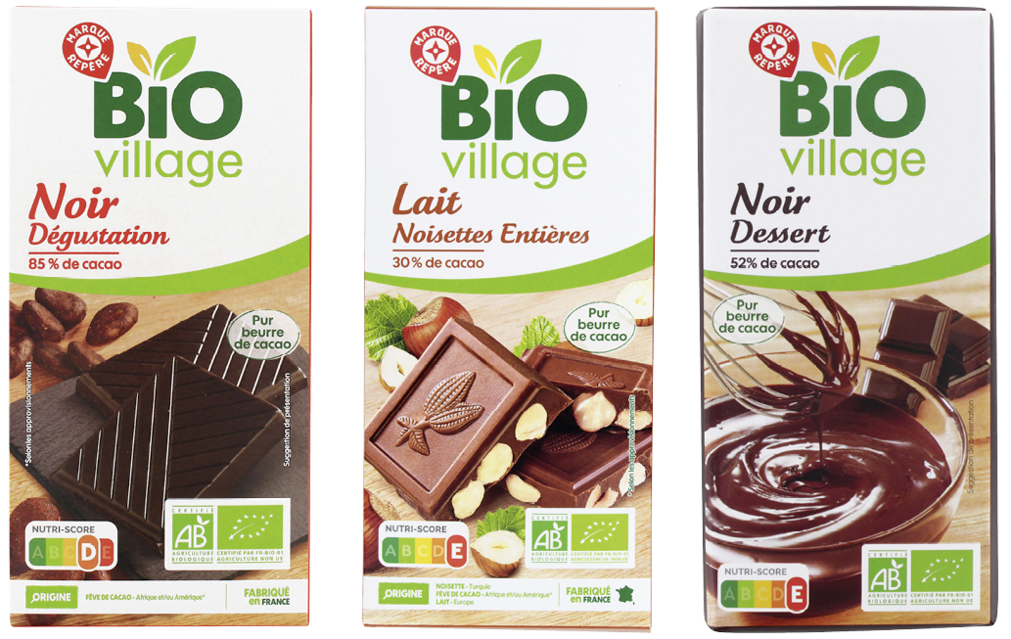 SUR LES PRODUITS PRÉSENTS EN MAGASIN DE LA GAMME " TABLETTE DE CHOCOLAT BIO " BIO VILLAGE