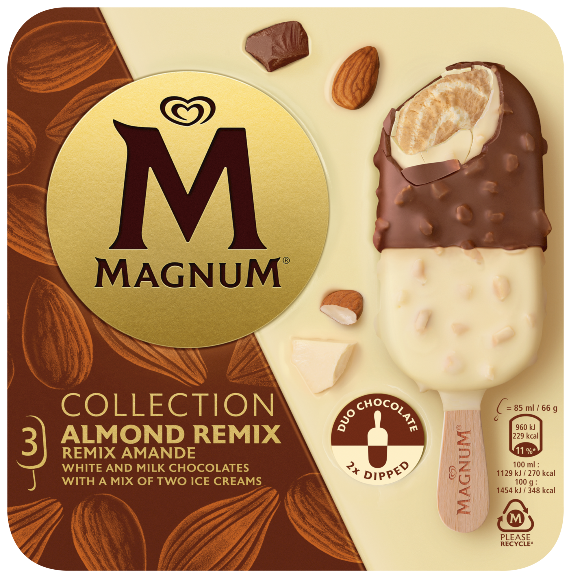 3 bâtonnets glacés collection Amande remix
