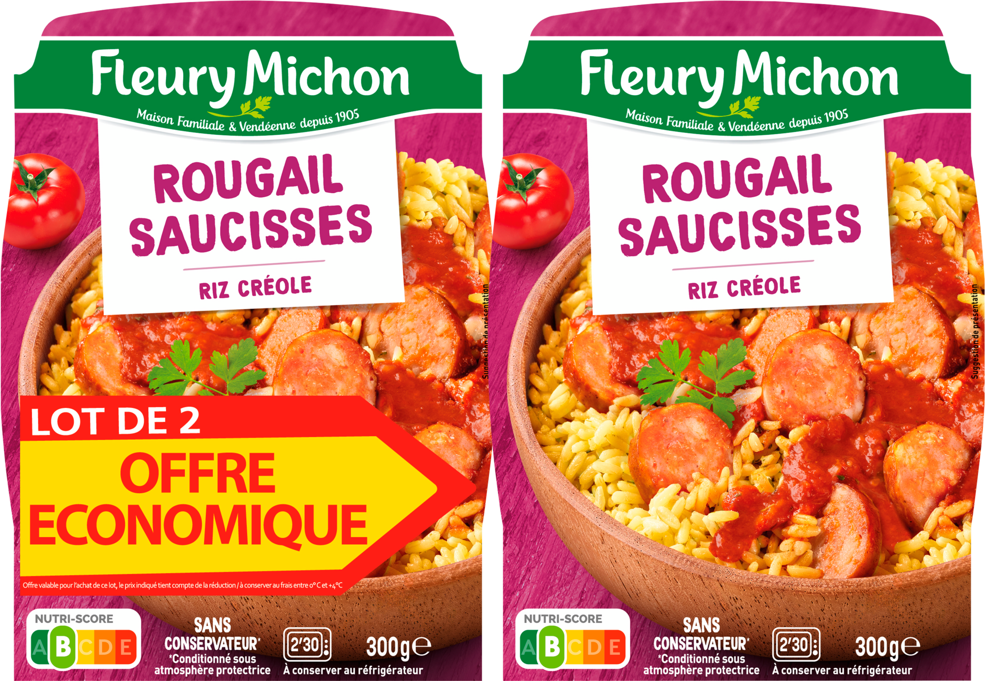Lot de 2 Rougail Saucisses et Riz Créole