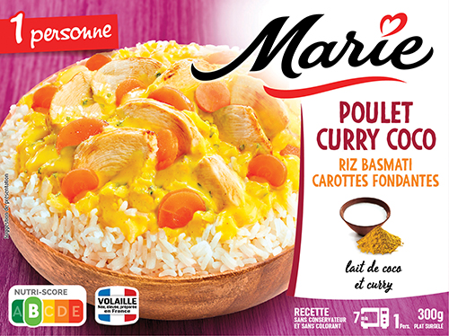 POULET CURRY COCO, RIZ BASMATI CAROTTES FONDANTES SURGELÉ