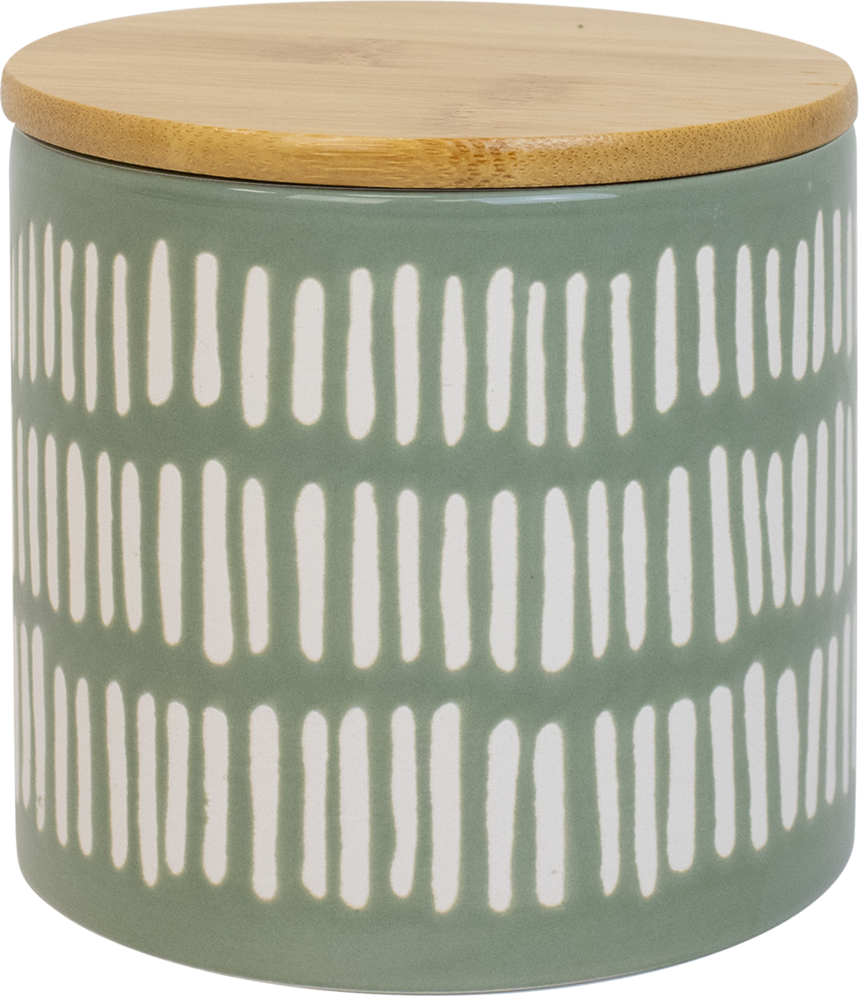 POT EN CÉRAMIQUE VERT ET BLANC AVEC COUVERCLE BAMBOU