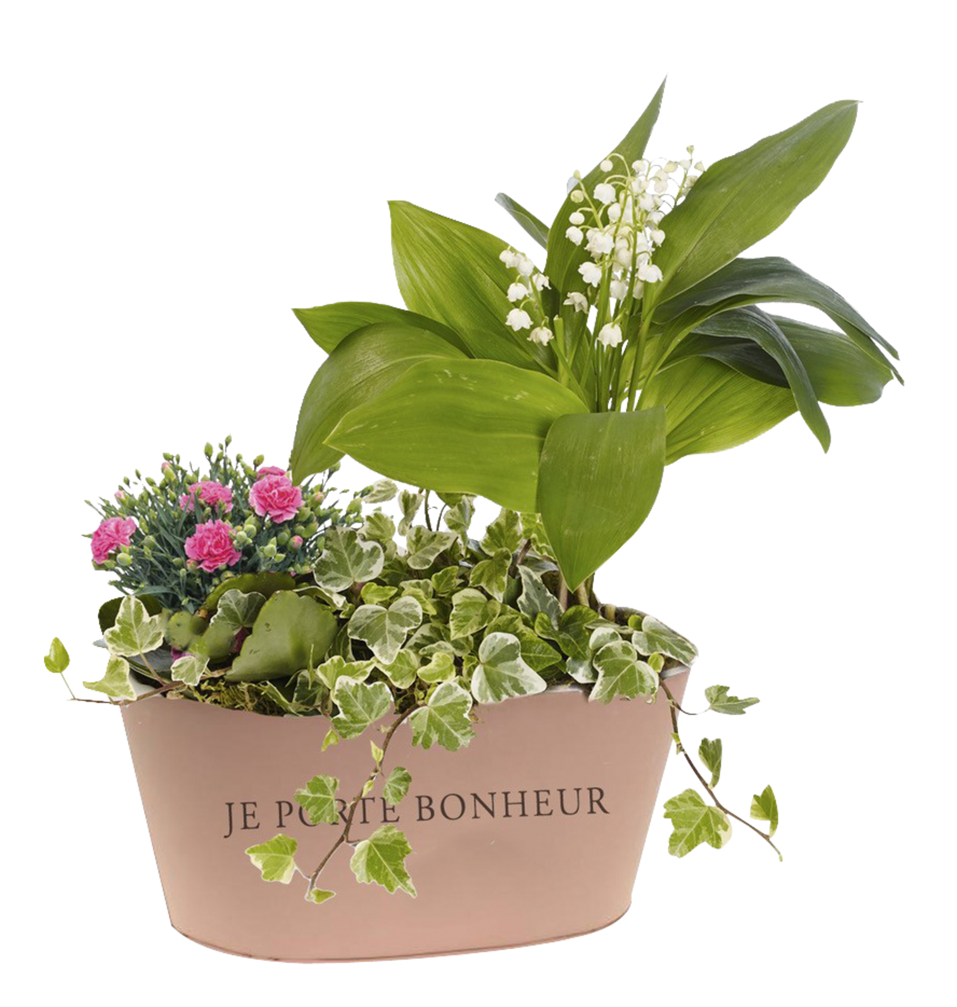 Composition en zinc avec 2 plantes & muguet des bois