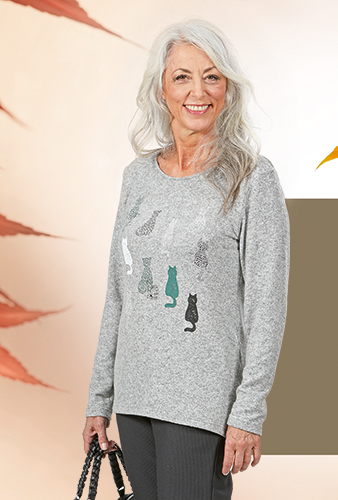 TUNIQUE COL ROND ASPECT CHINÉ MOTIF CHAT