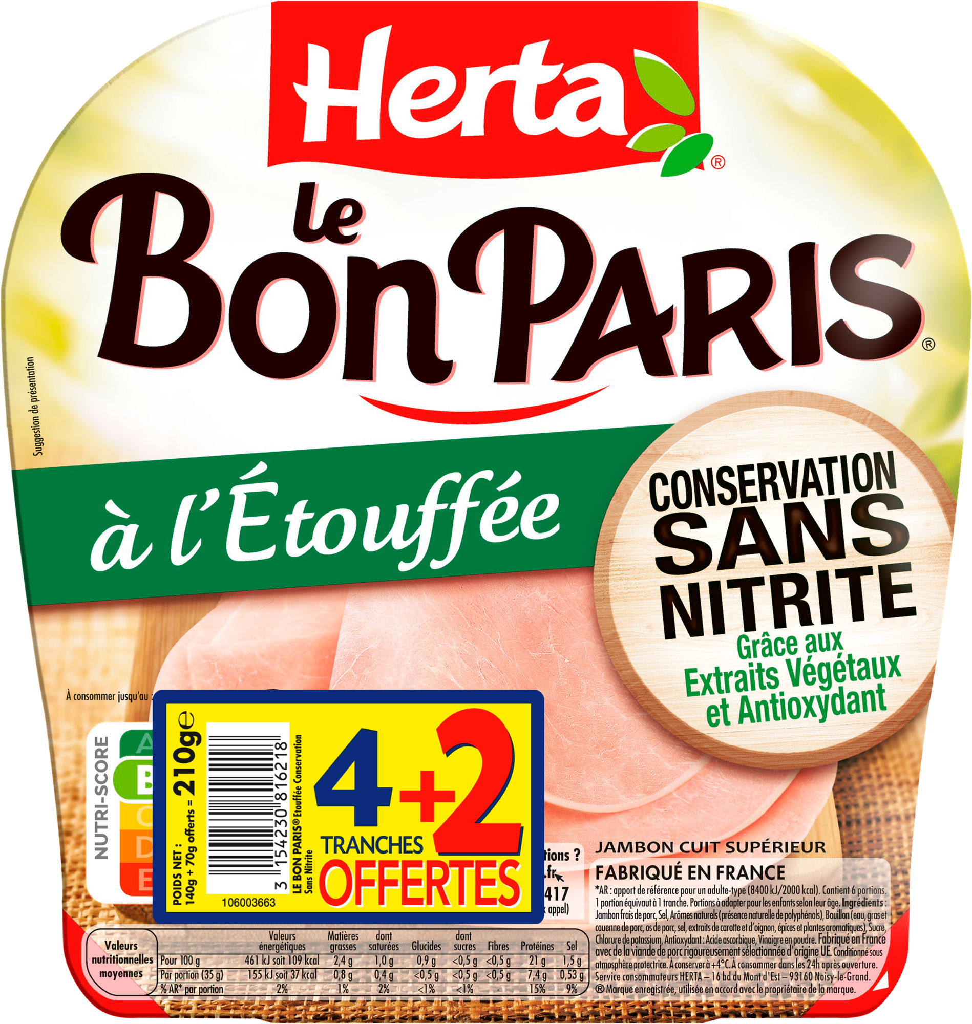 Jambon Le Bon Paris à l'étouffé conservation sans nitrite