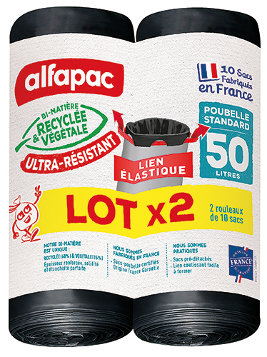 SACS POUBELLE 50L À LIENS COULISSANTS ÉLASTIQUE