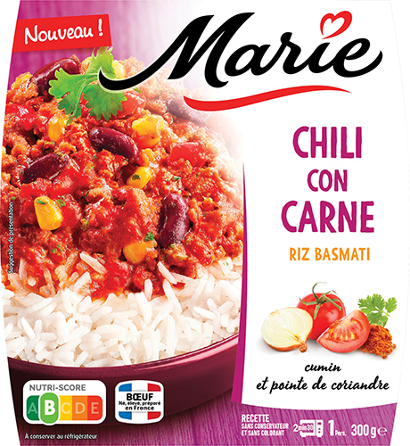CHILI CON CARNE
RIZ BASMATI CUMIN 
ET POINTE DE CORIANDRE