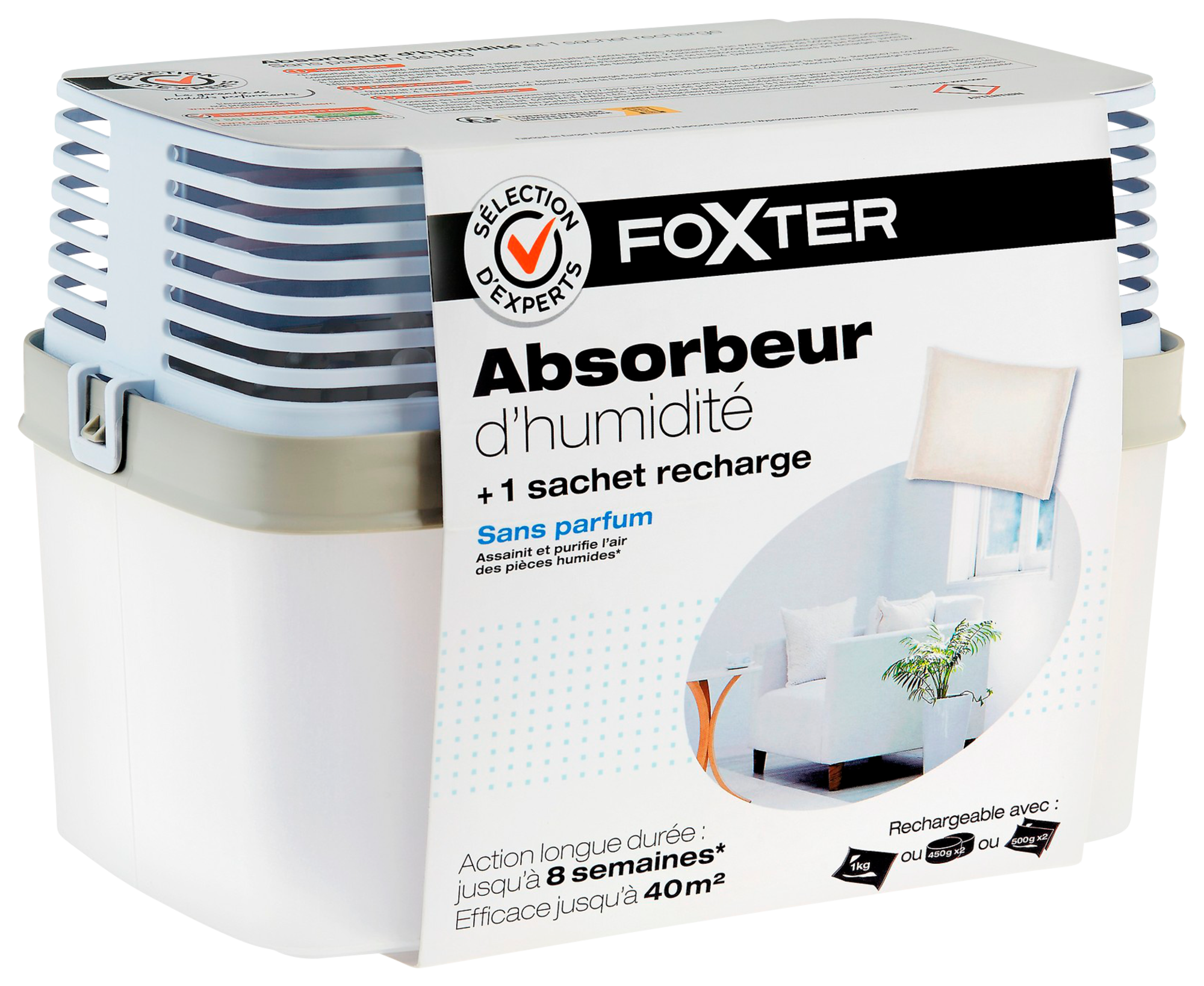 SUR LES PRODUITS PRÉSENTS EN MAGASIN DE LA GAMME ABSORBEURS D'HUMIDITÉ ET RECHARGES “FOXTER”.