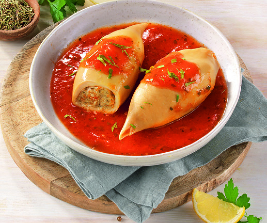 ENCORNETS FARCIS SAUCE TOMATE CUISINÉE À L’HUILE D’OLIVE (2%)