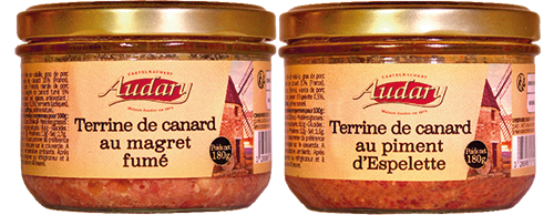 2 TERRINES DE CANARD AU MAGRET FUMÉ ET AU PIMENT D’ESPELETTE