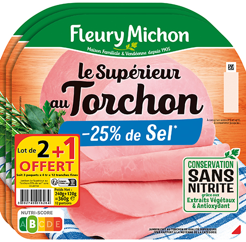 Jambon le supérieur au torchon -25% de sel conservation sans nitrite