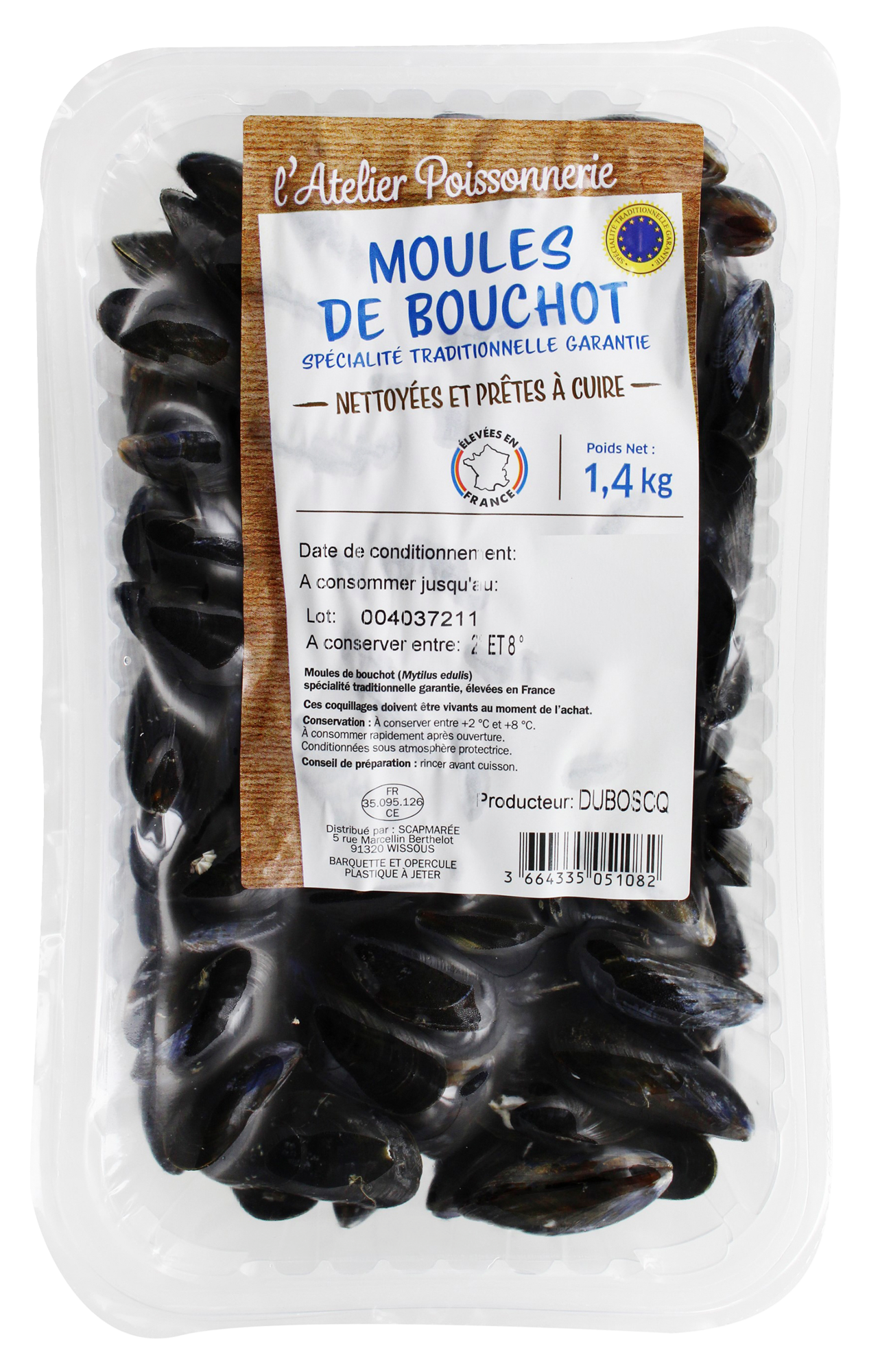 MOULES (Mytilus Edulis) DE CORDE BIO NETTOYÉES ET PRÊTES À CUIRE