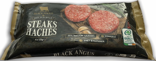 STEAKS HACHÉS BLACK ANGUS SURGELÉS
20% MAT.GR.