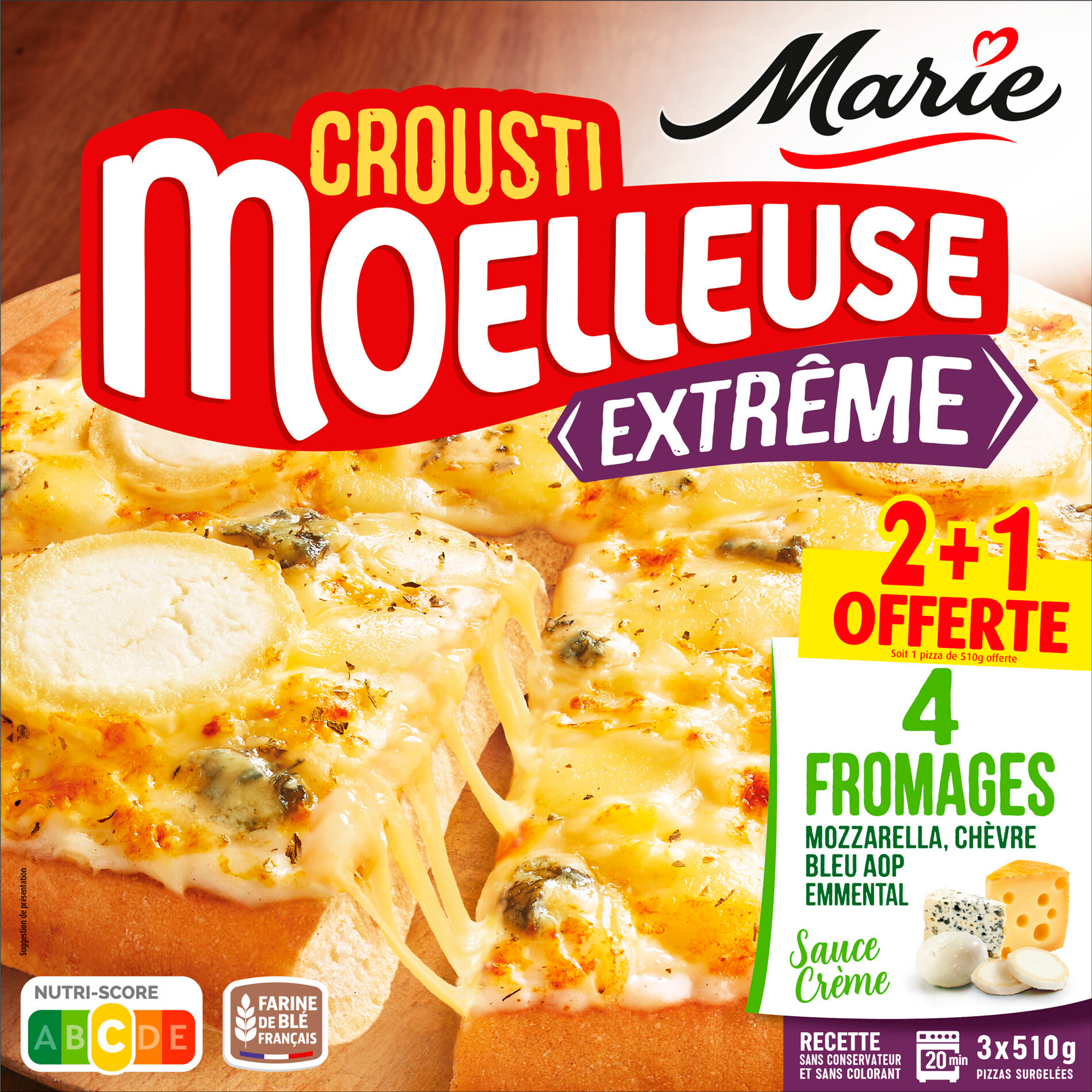 Pizza crousti moelleuse extrême 4 fromages surgelée