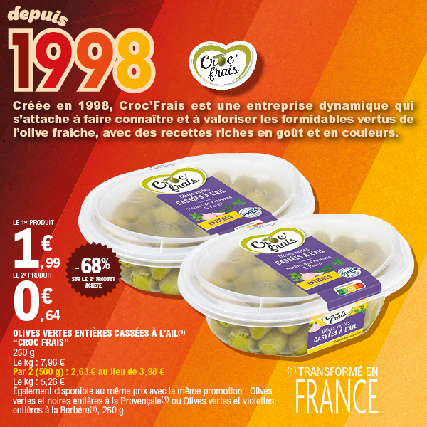 OLIVES VERTES ENTIÈRES CASSÉES À L’AIL
