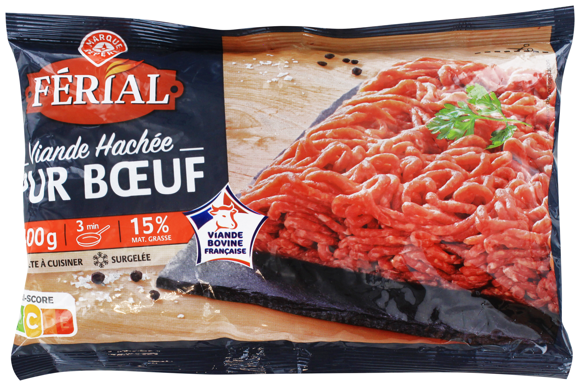 VIANDE HACHÉE PUR BOEUF SURGELÉE 15% MAT. GR.