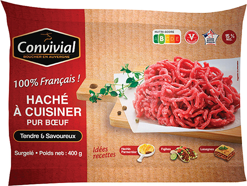HACHÉ À CUISINER PUR BŒUF SURGELÉ 15% mat.gr.