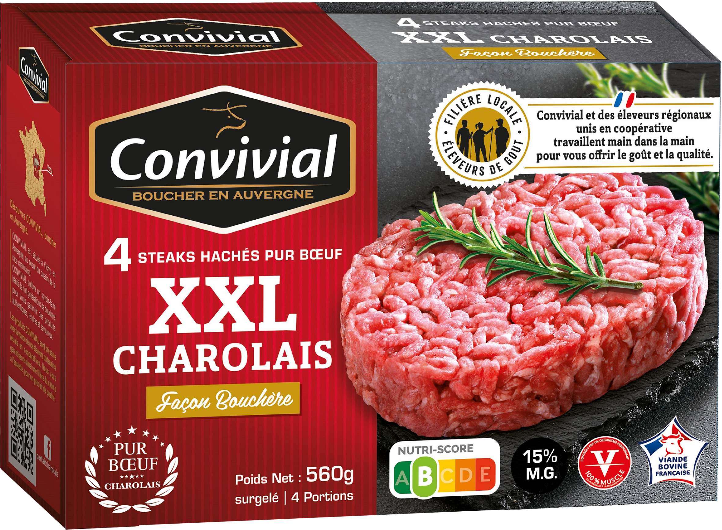 STEAKS HACHÉS PUR BOEUF XXL CHAROLAIS 15 % MAT.GR SURGELÉS