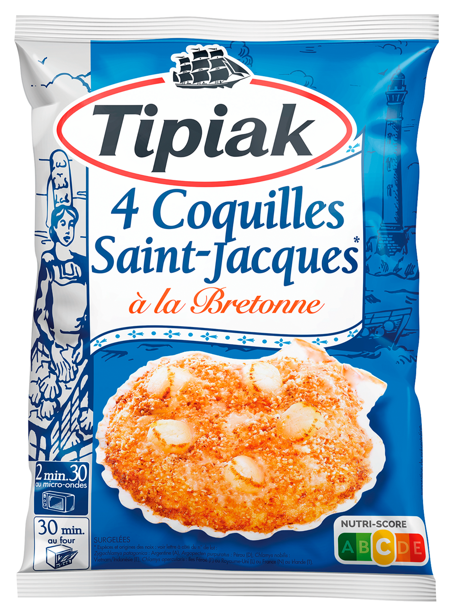 4 coquilles saint-jacques* à la bretonne surgelées