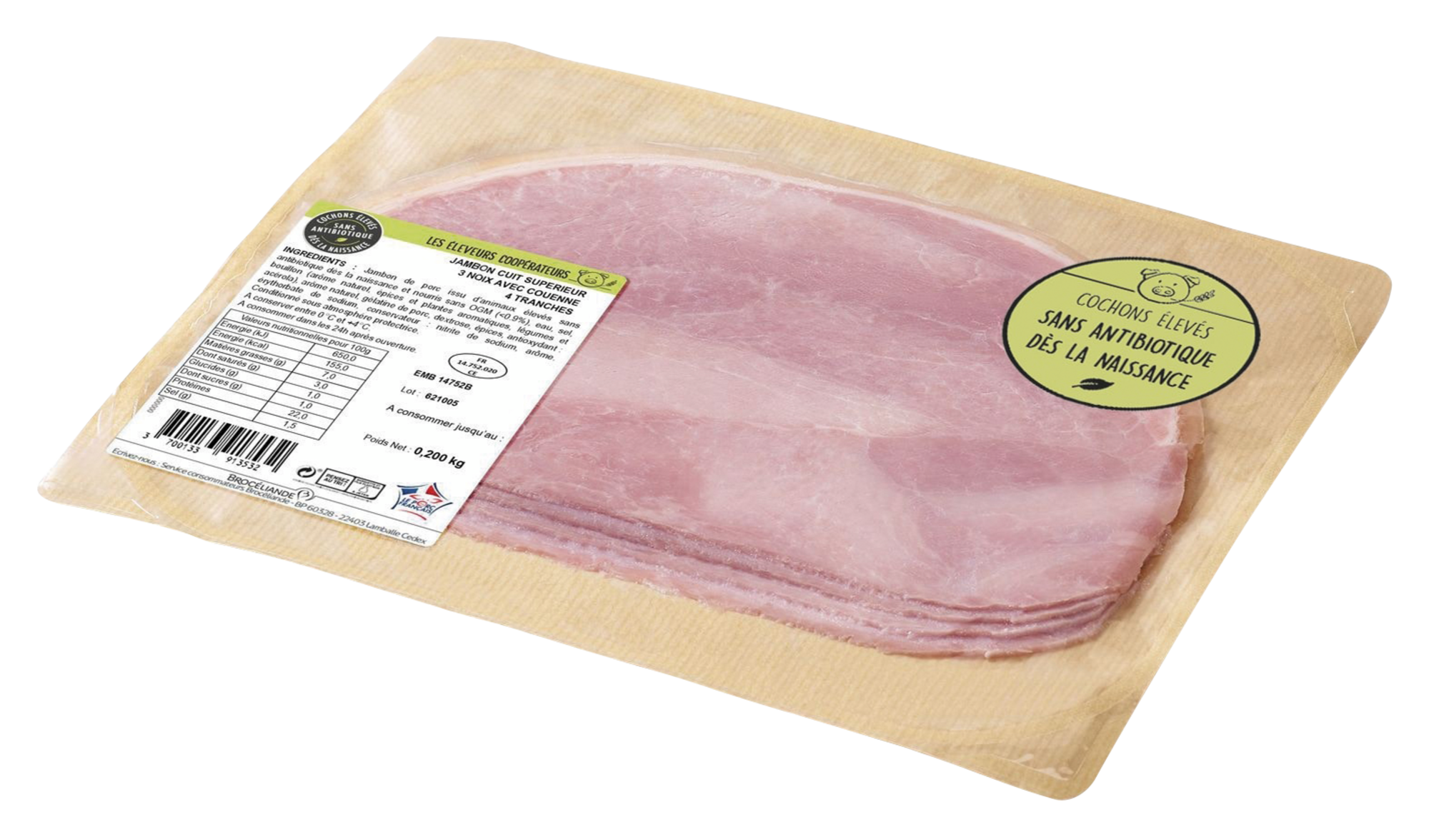 Jambon cuit supérieur avec couenne