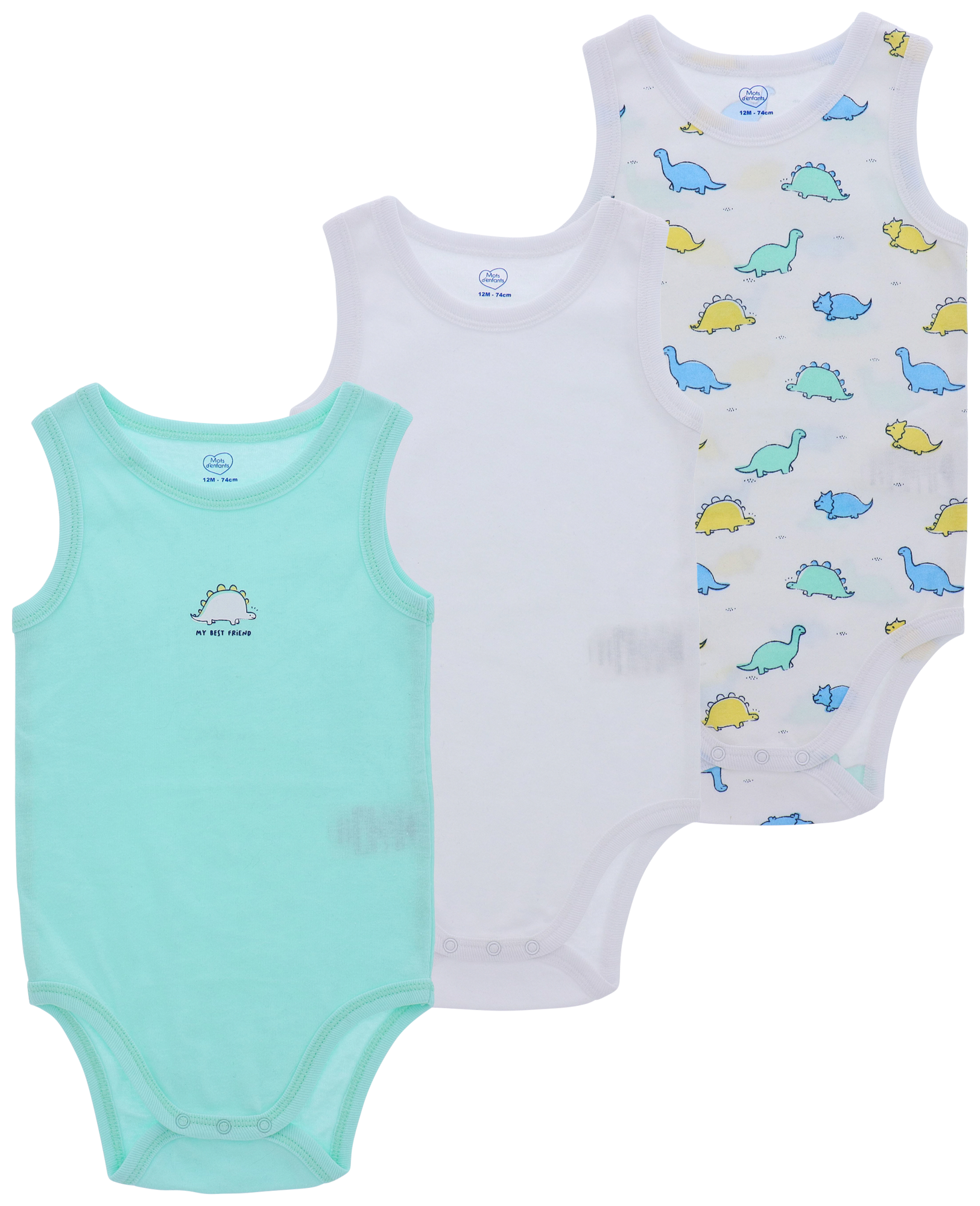 LOT DE 3 BODIES SANS MANCHES OU MANCHES COURTES BIO BEBE