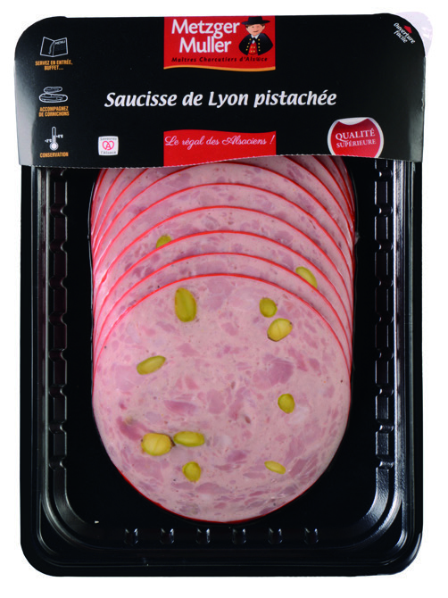 SAUCISSE DE LYON PISTACHÉE QUALITÉ SUPÉRIEURE TRANCHÉE