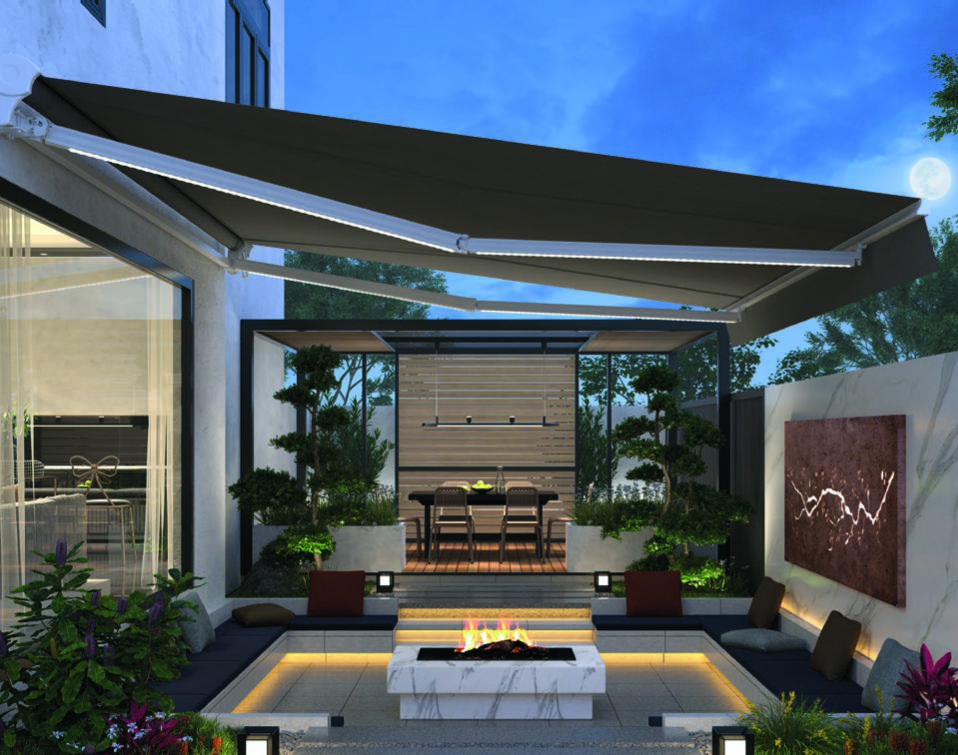 4 X 3 M STORE BANNE MOTORISE LED GRIS