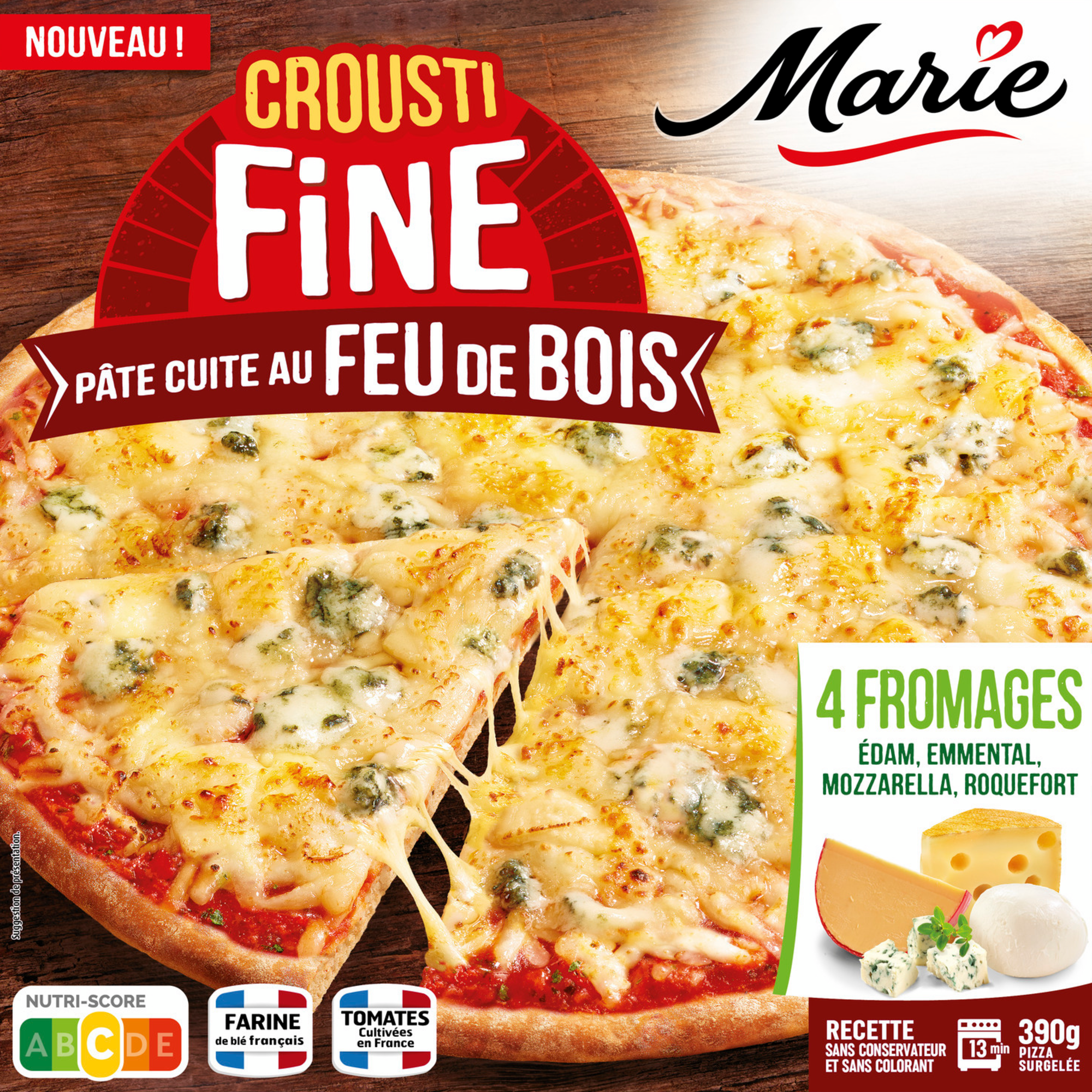 pizza crousti fine 4 fromages surgelée