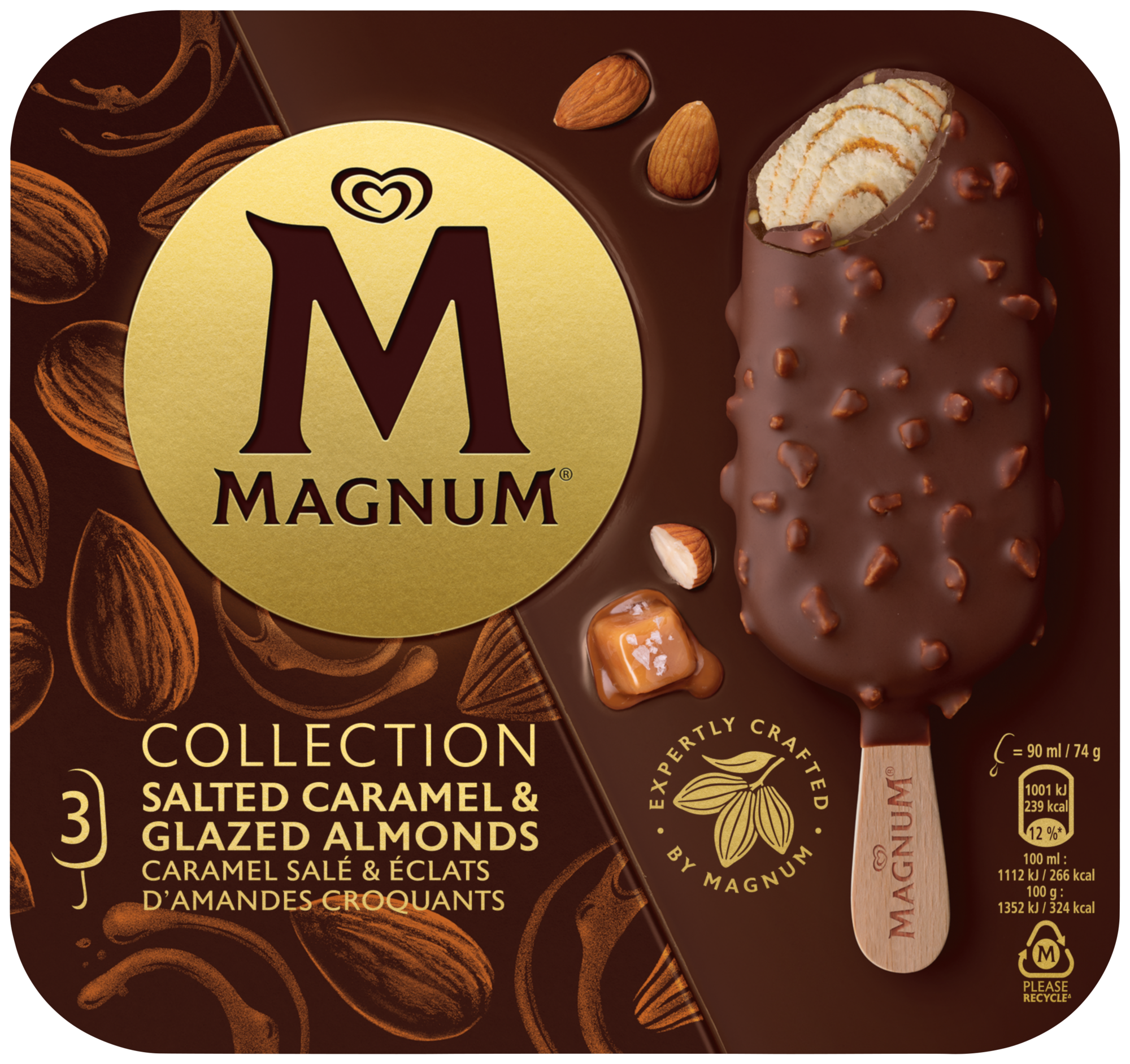 3 Bâtonnets glacés Collection Caramel Salé & éclats d'amandes