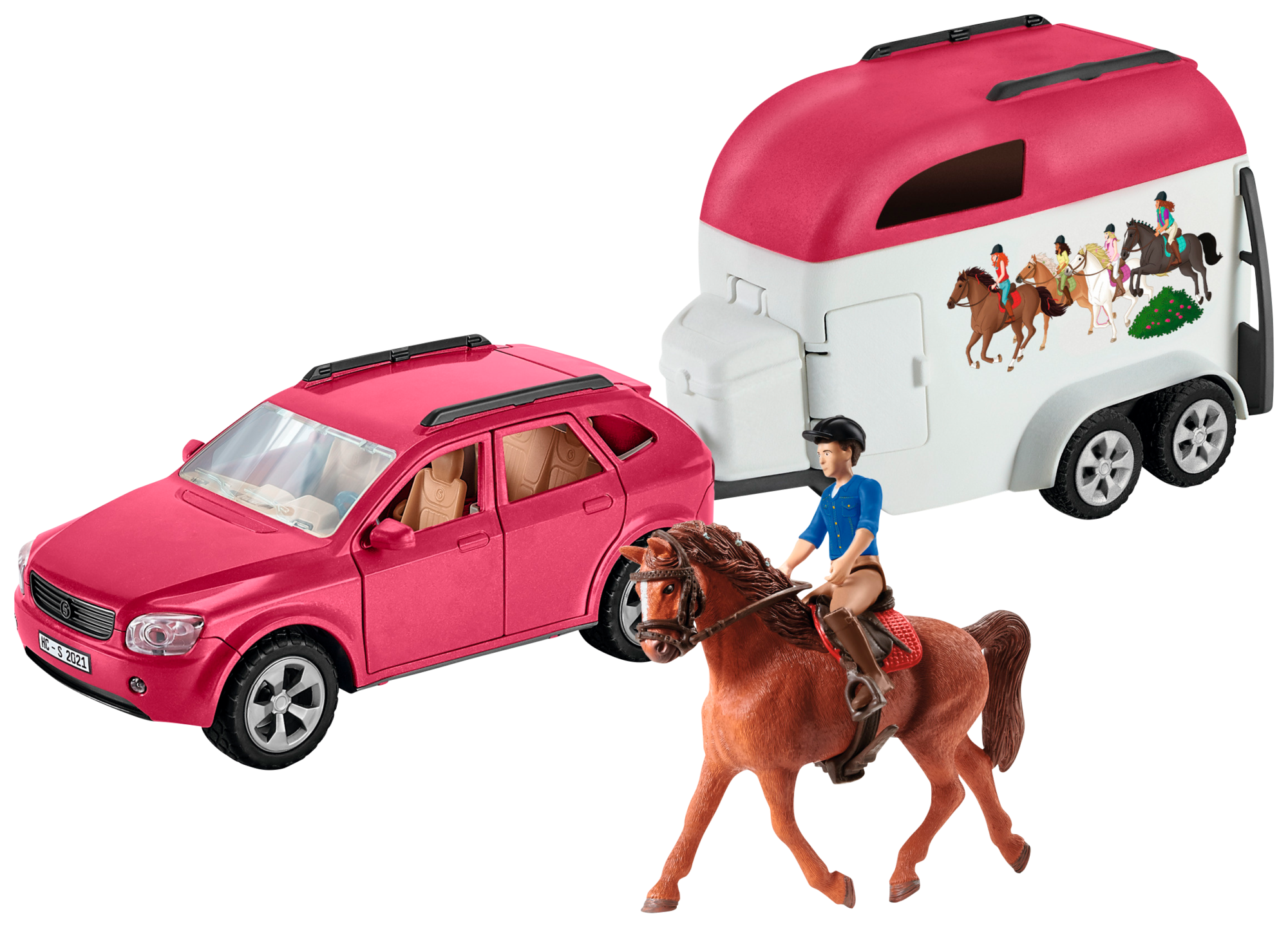 Voiture avec remorque pour chevaux