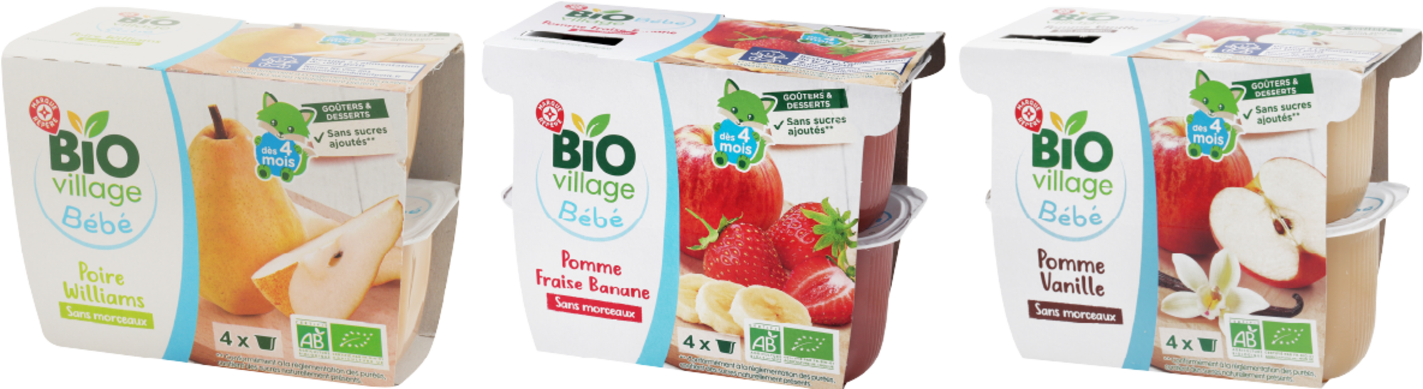 SUR LES PRODUITS PRÉSENTS EN MAGASIN DE LA GAMME "PURÉE DE FRUITS BIO VILLAGE BÉBÉ"