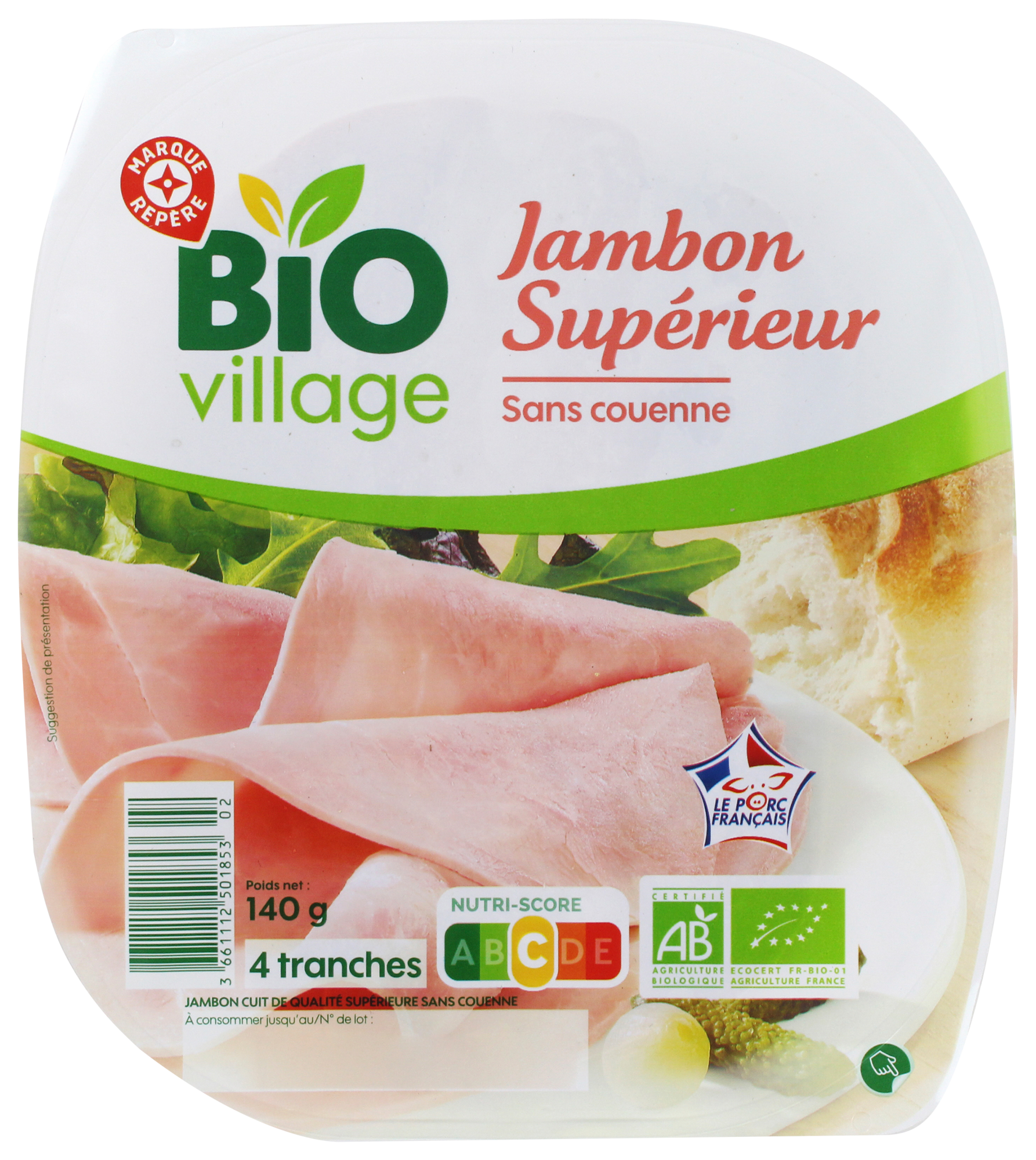 JAMBON CUIT DE QUALITÉ SUPÉRIEURE DÉCOUENNÉ DÉGRAISSÉ BIO 