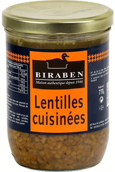 LENTILLES CUISINÉES Biraben
