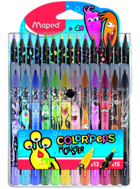 POCHETTE 12 FEUTRES ET 15 CRAYONS DE COULEUR