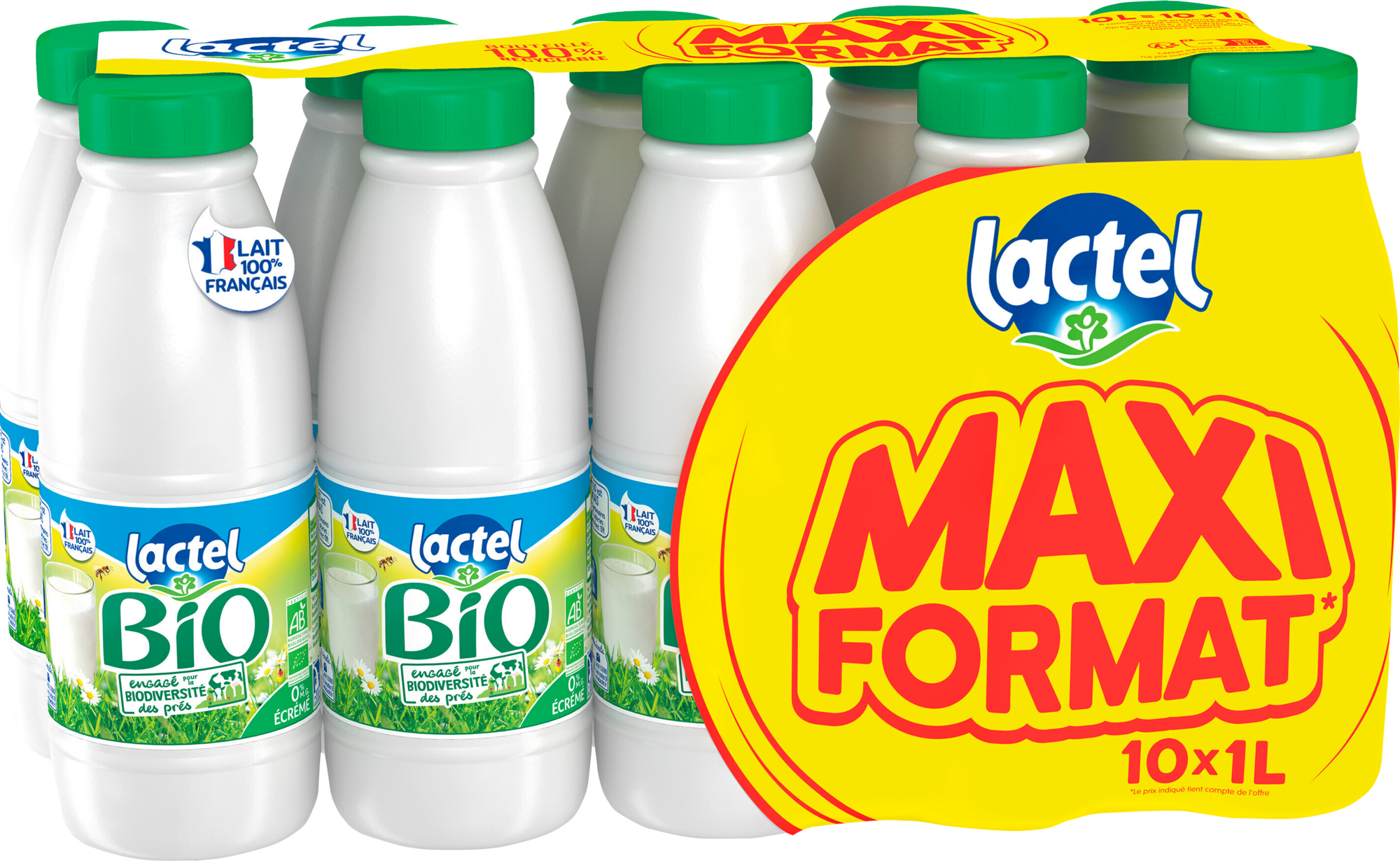 Lait uht bio écrémé 0% Mat. Gr. maxi format