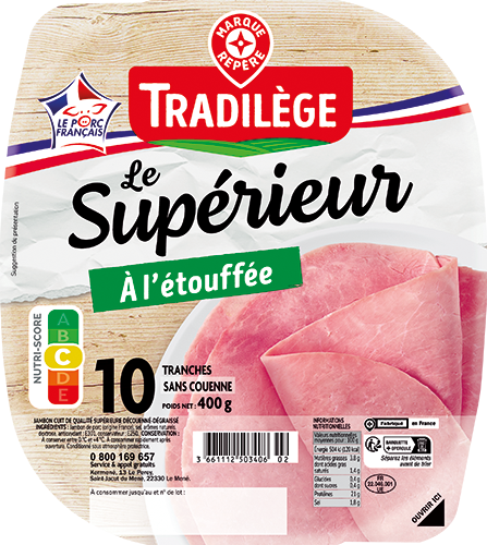 JAMBON DE QUALITÉ SUPÉRIEURE DÉCOUENNÉ DÉGRAISSÉ CUIT À L'ÉTOUFFÉE