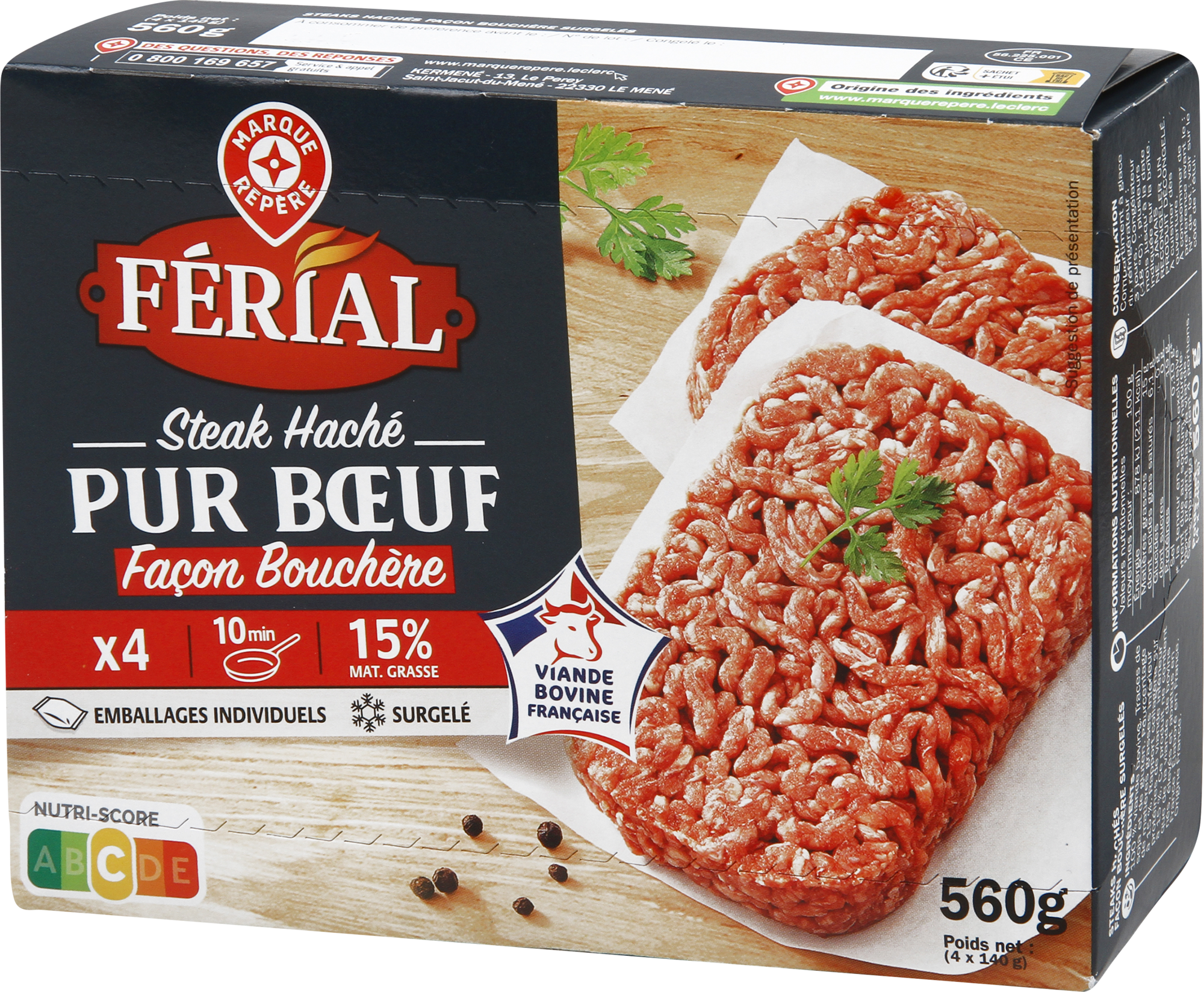 4 STEAKS HACHÉS FAÇON BOUCHÈRE SURGELÉS 15% MAT. GR. 
