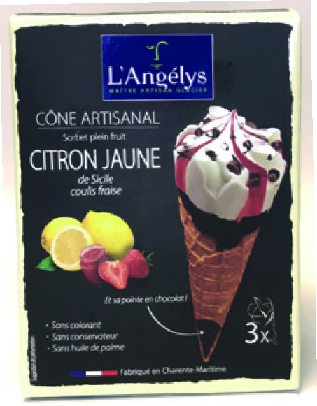 CÔNE ARTISANAL CITRON JAUNE DE SICILE COULIS DE FRAISE L’ANGELYS