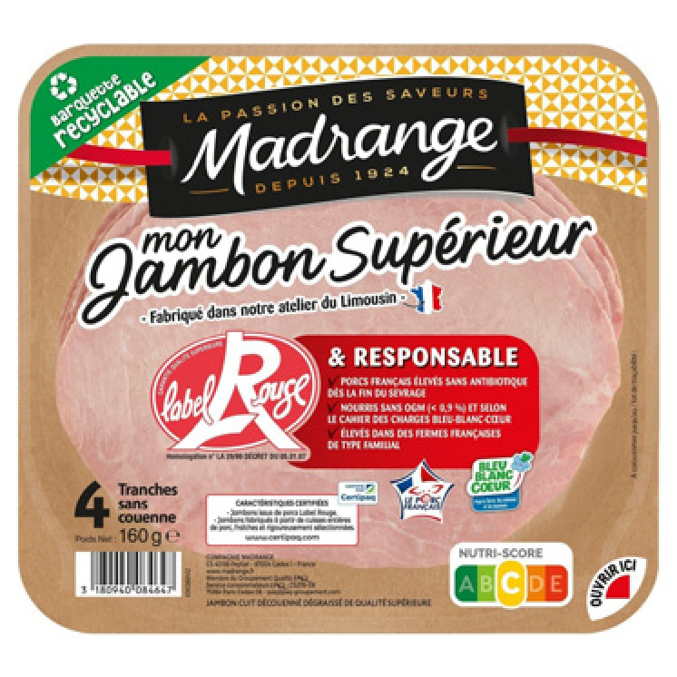 MON JAMBON SUPÉRIEUR DÉCOUENNÉ DÉGRAISSÉ 4 TRANCHES