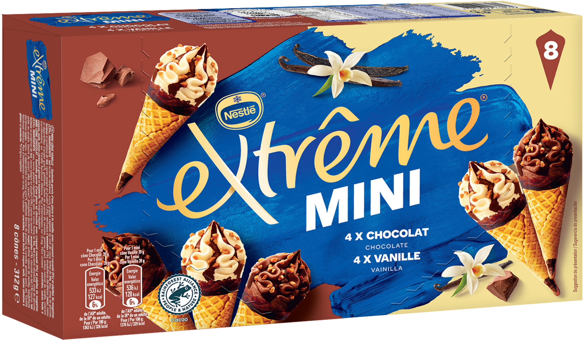 8 mini cônes glacés chocolat vanille