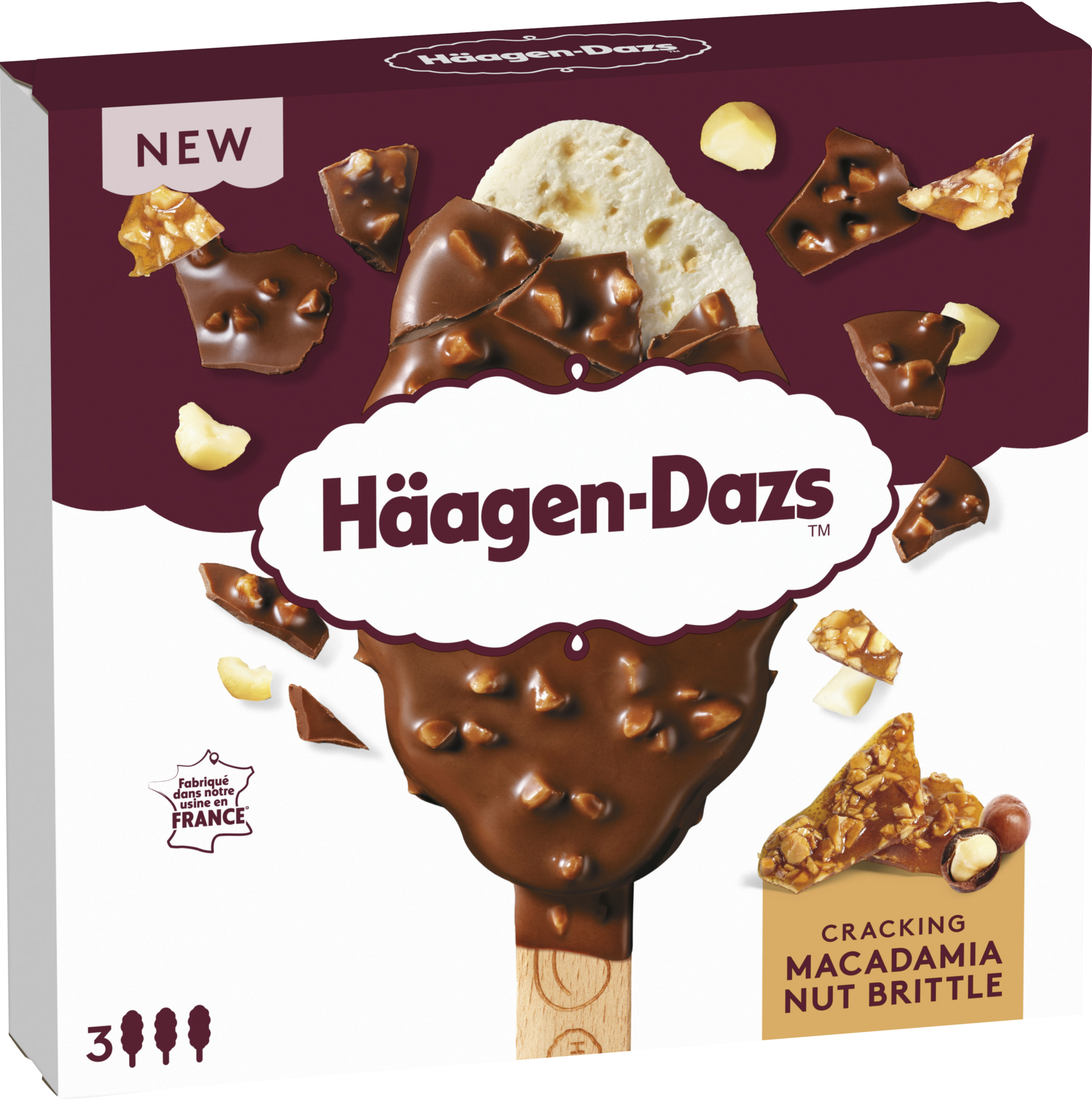 3 bâtonnets glacés Cracking Macadamia Nut Brittle