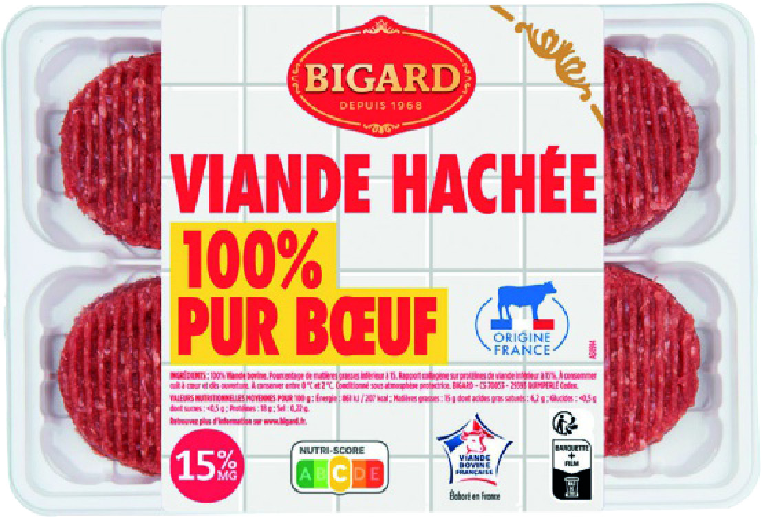 8 STEAKS HACHÉS PUR BOEUF 15 % MAT. GR.*