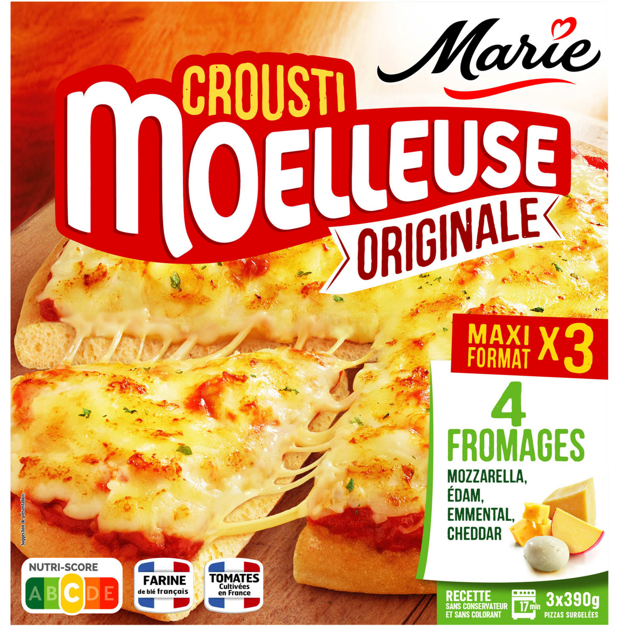 Pizza crousti moelleuse 4 fromages surgelée maxi format
