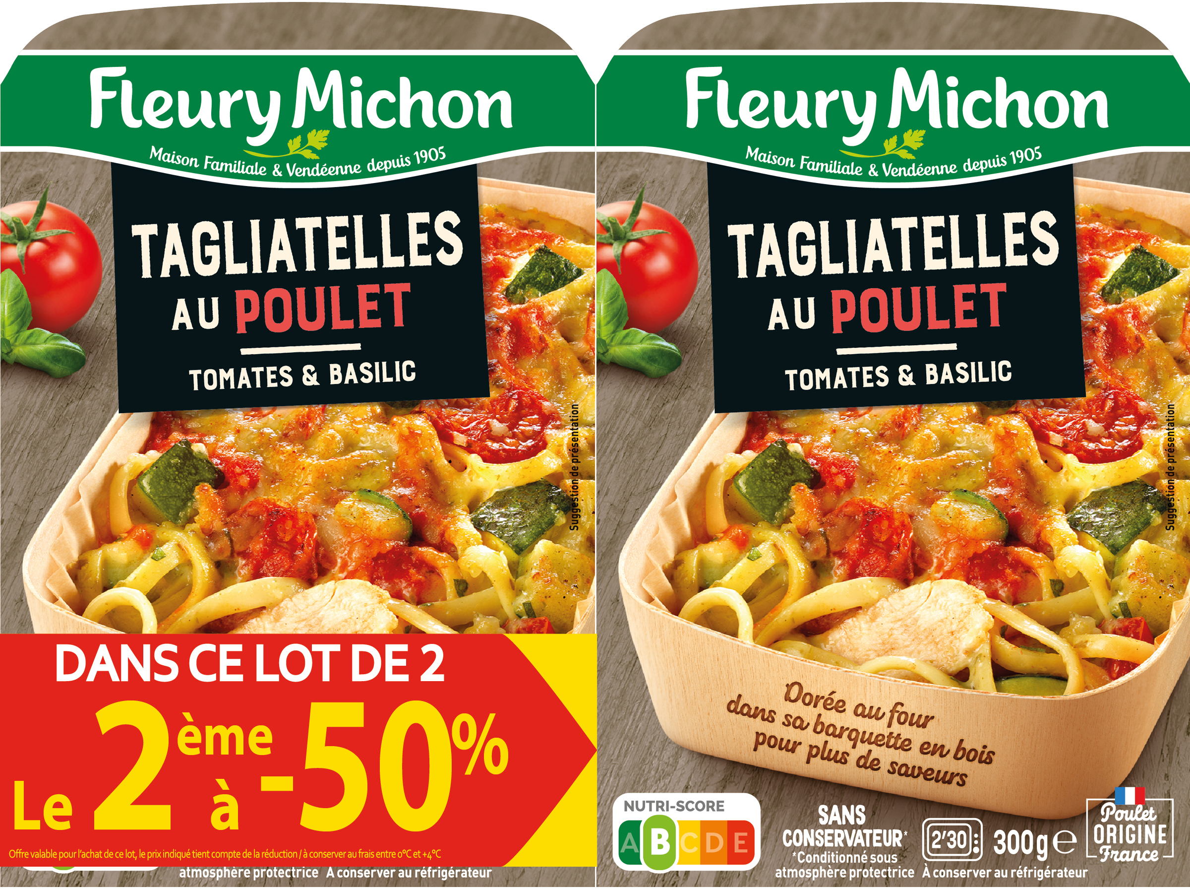 TAGLIATELLES AU POULET TOMATES ET BASILIC