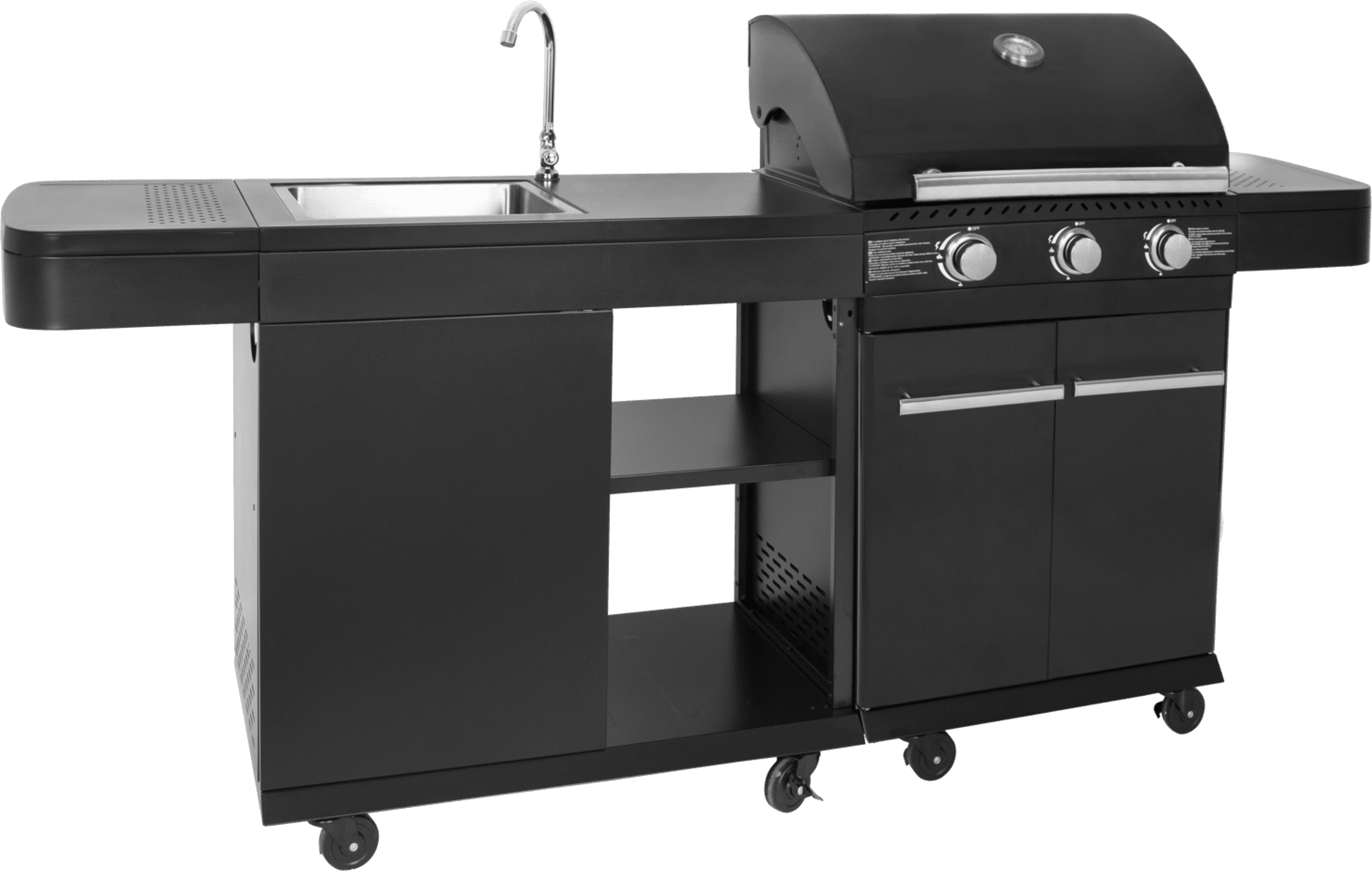 BARBECUE GAZ 3 BRULEURS AVEC MODULE DESSERTE + ÉVIER
