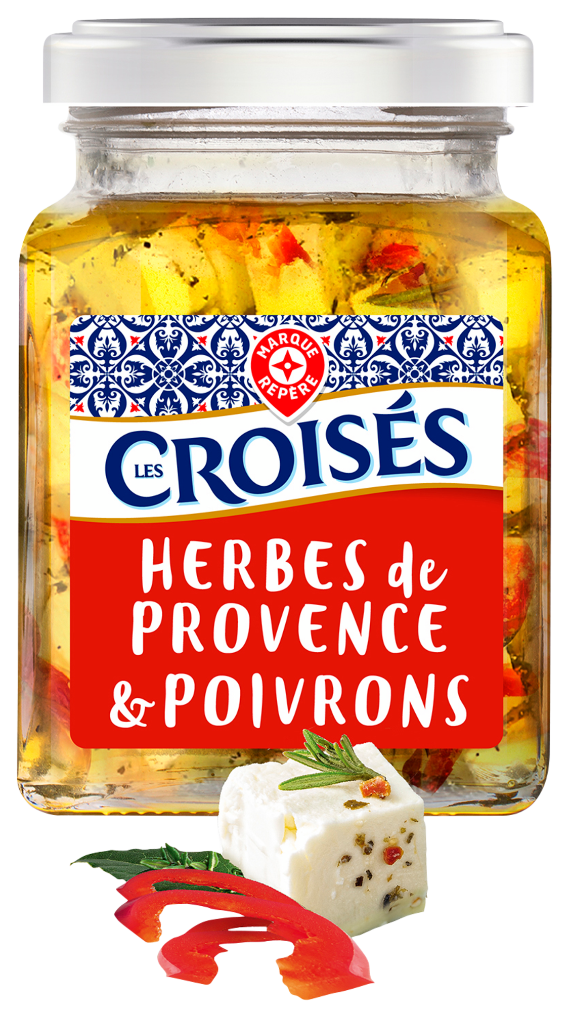 DÉS DE FROMAGE AUX HERBES DE PROVENCE ET POIVRONS ROUGES 60% MAT.GR.