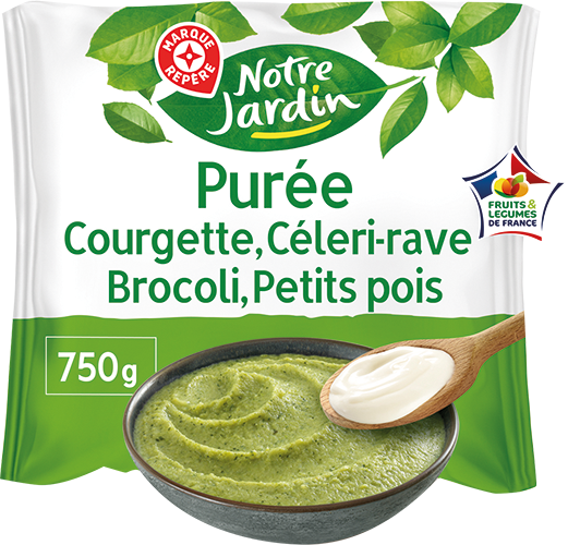 PURÉE DE COURGETTE, CÉLERI-RAVE, BROCOLI, PETIT POIS À LA CRÈME SURGELÉE