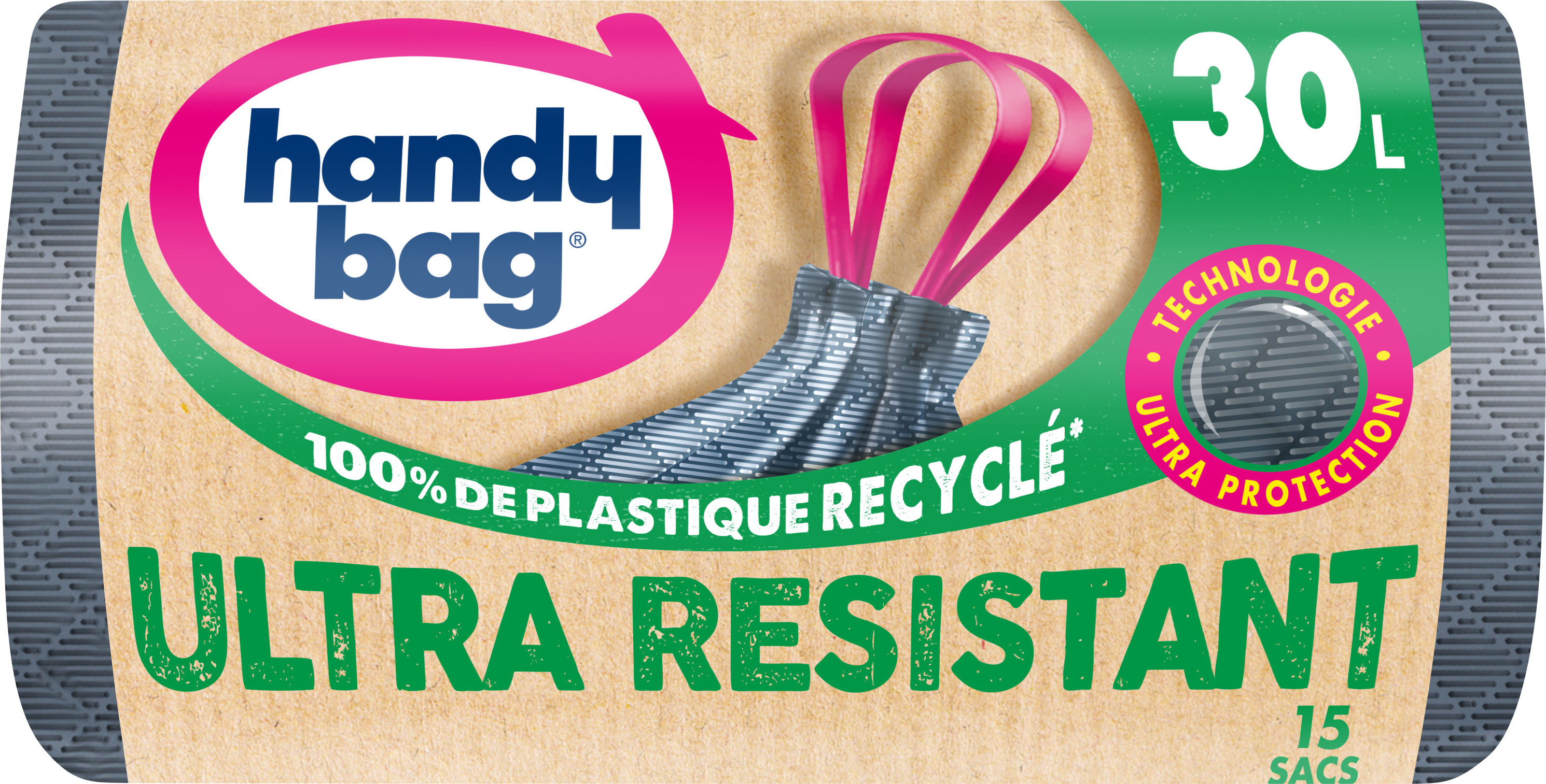 SACS POUBELLE POIGNÉES COULISSANTES ULTRA RÉSISTANT 30 L