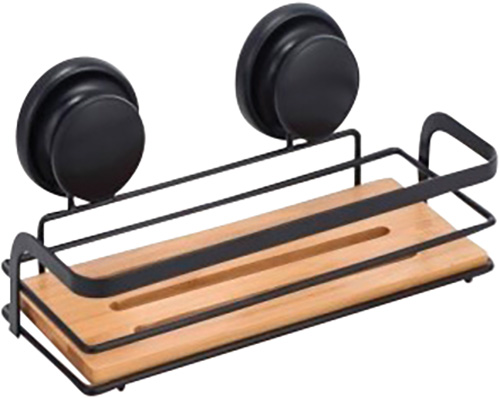 ÉTAGÈRE RECTANGULAIRE DE DOUCHE MÉTAL ET BAMBOU À VENTOUSES