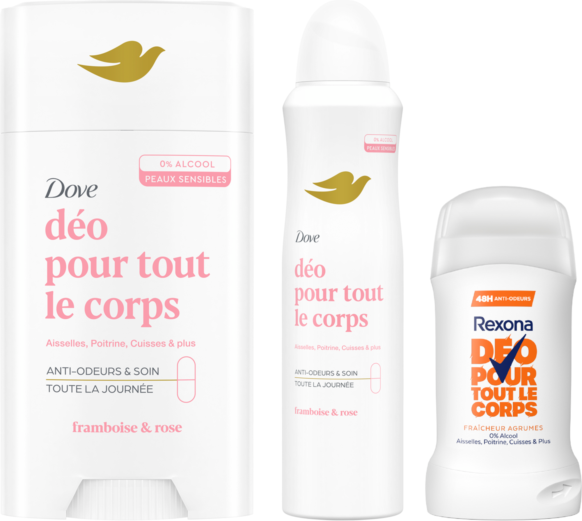 SUR LES DEODORANTS POUR TOUT LE CORPS PRESENTS EN MAGASIN DE LA MARQUE "DOVE" ou " REXONA"